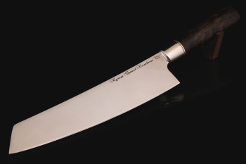 Кухонный нож "Кирицуке" 210мм. Сталь 95х18. Рукоять мельхиор, карельская береза (черная).